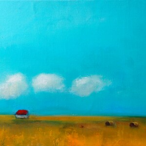 Landscape painting Fine Art print, Clouds painting, house art, Harvest