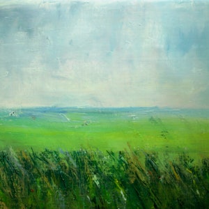 Landscape painting calm painting on canvas Meadow field Summer wall art
