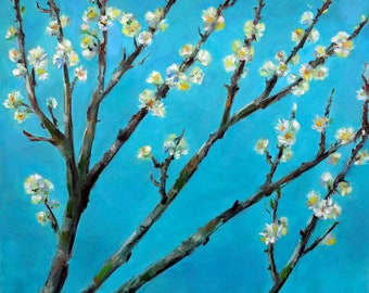 Lentebloesems bomen schilderij Blauw