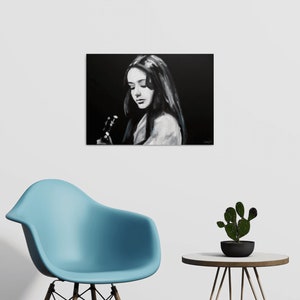 Woman portrait painting on Canvas Original Guitar painting Singer wall art Black and white image 9