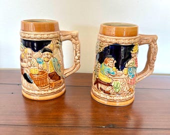 ヴィンテージ ビアジョッキ ペア 日本製 陶器 酒場風景 マグカップ