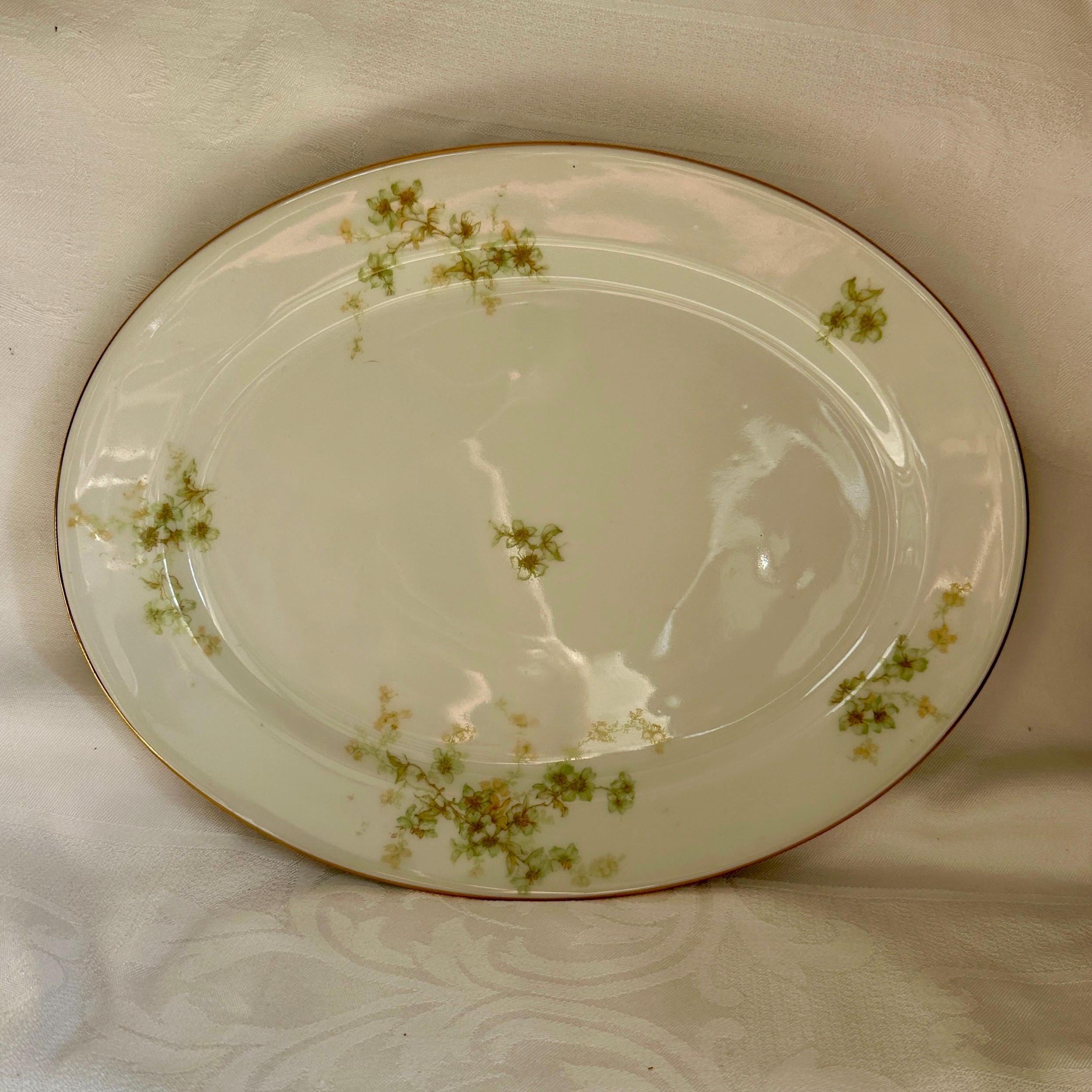 Antique Limoges Serving Platter: GDA Hand-painted Floral Porcelain