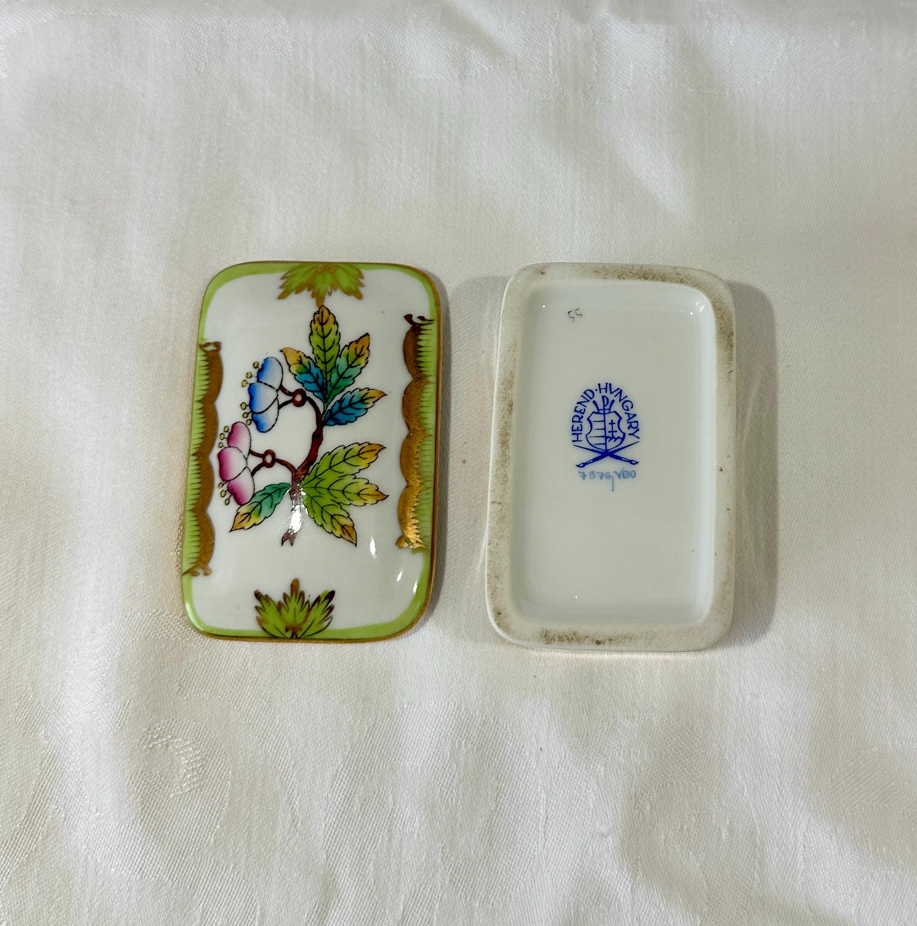 Herend Hungary Hand Painted Porcelain Trinket Box Floral Gold