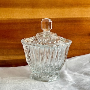 Vintage Diamond Point Glass Jar: Candy Dish, Sugar Bowl, Decorative Storage