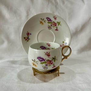 Set of 3 Antique Limoges Teacup & Saucer Sets, L. Bernardaud, Floral Gold