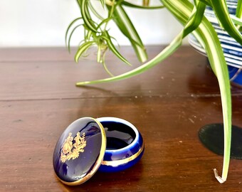 Vintage Limoges Trinket Box Cobalt Blue Gold Porcelain France