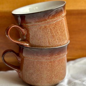 Vintage Denby Provence Teacups – Set of 2 – Chateau Collection – 1980s Stoneware – Rust Brown & White – English Pottery