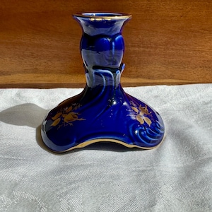 Old Foley Cobalt Candlestick Holder – James Kent England, Gold Floral