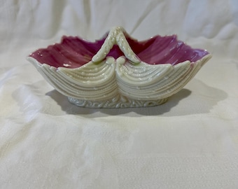 Vintage Ceramic Double Shell Dish with Puple Glaze, 1950s