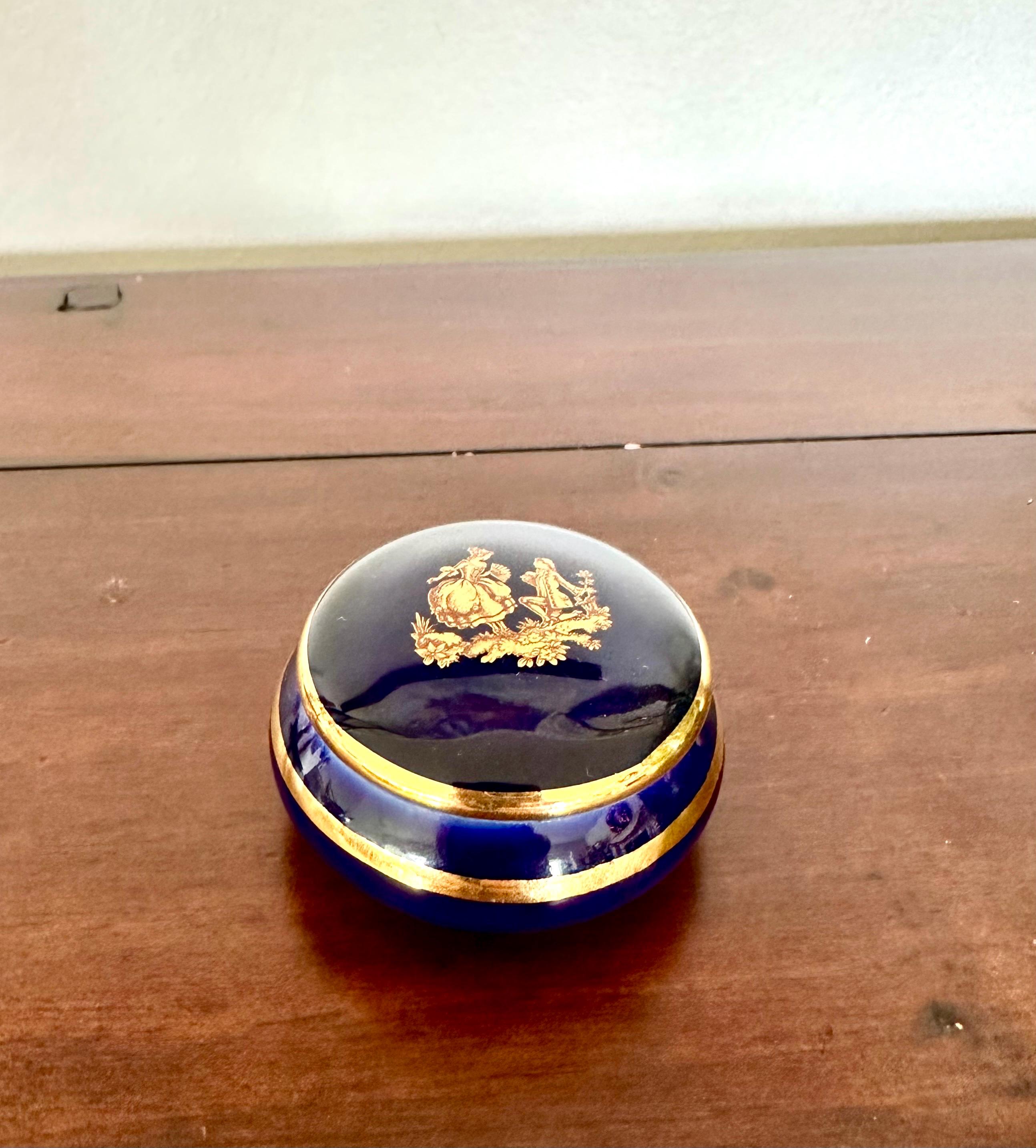 ヴィンテージ リモージュ 小物入れ コバルトブルー ゴールド 磁器