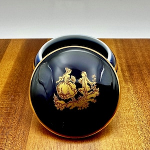 Vintage Limoges France Trinket Box – Cobalt Blue & Gold Porcelain, Vintage Rococo Jewelry Box