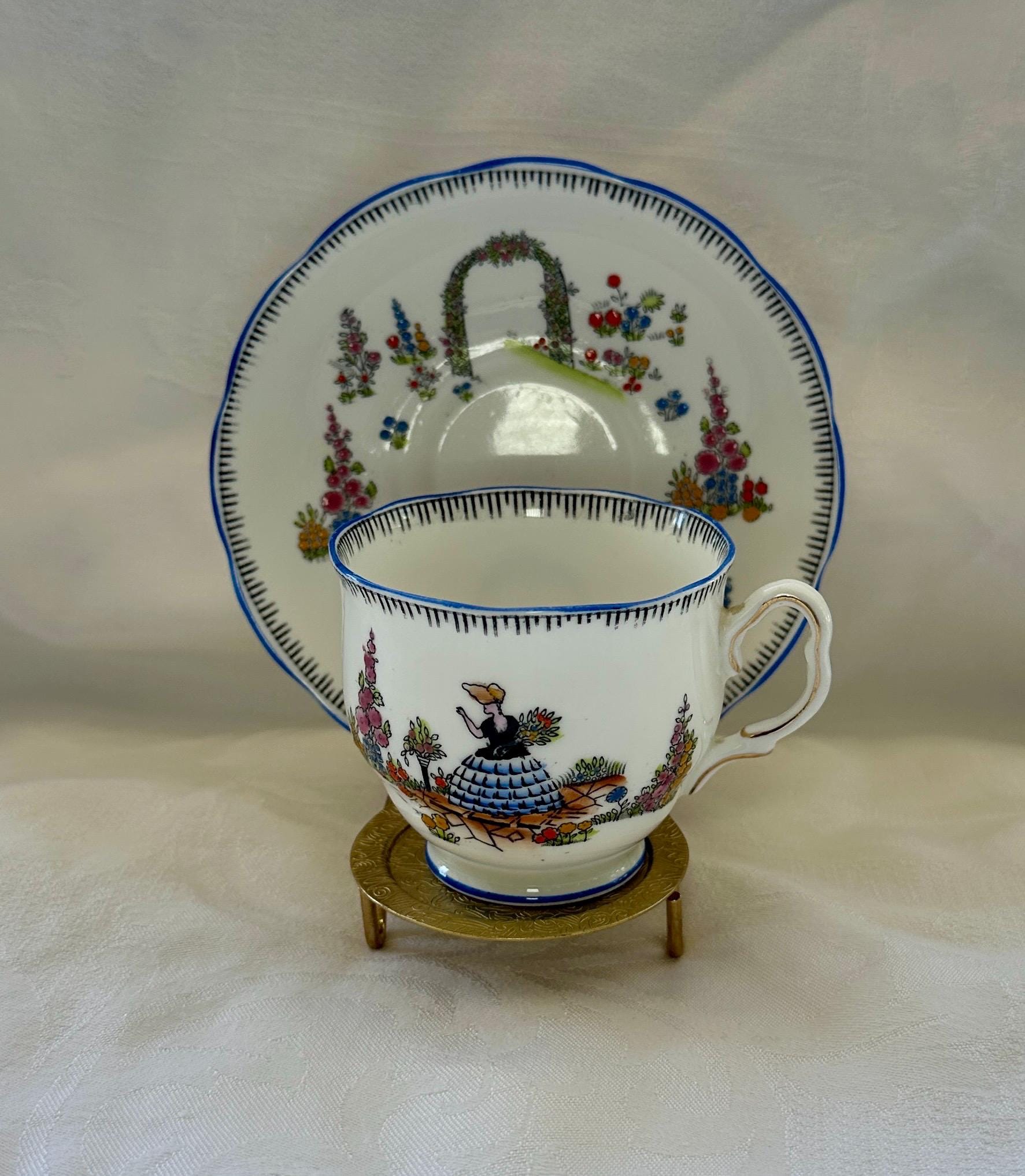 Tasse à Thé Et Soucoupe Royal Albert Country Rose - Porcelaine Bleu Aqua - Neuf