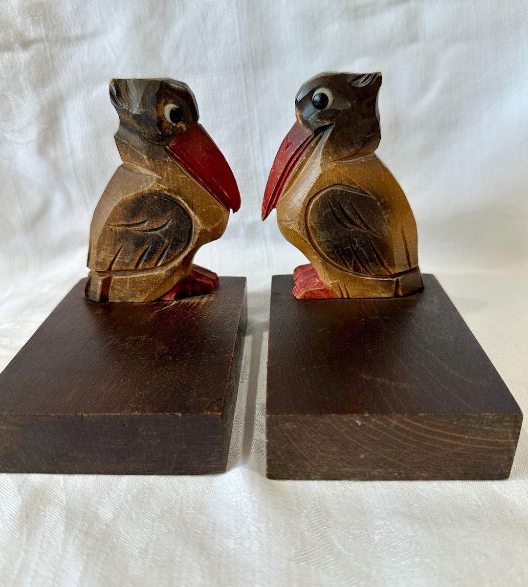 ヴィンテージ　bird 置物 Vintage Carved Toucan Bookends | Wooden Bird Figurines | Rustic
