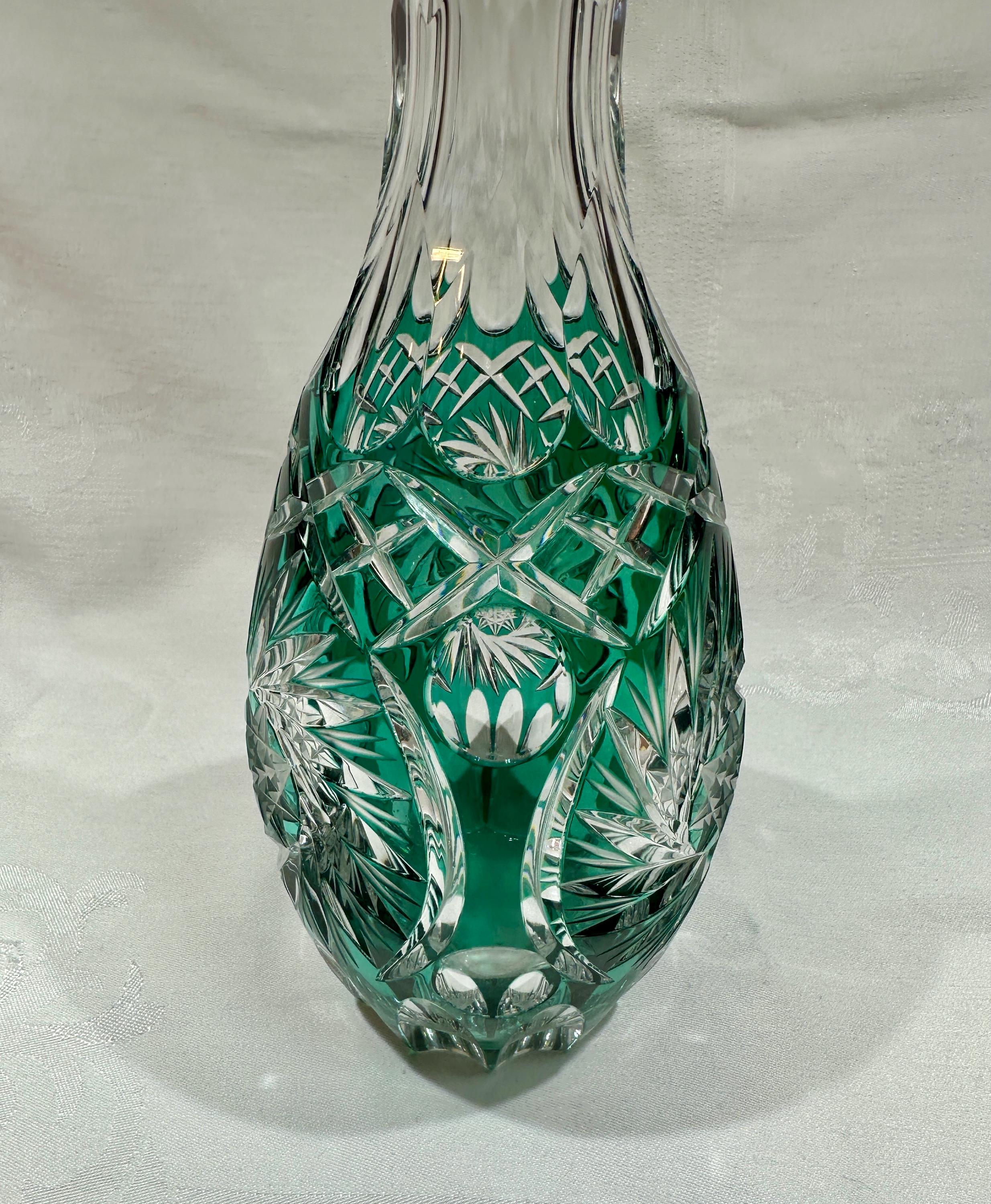 Emerald Green Bohemian Cut-to-clear Crystal Vase | 29 Cm Hand-cut
