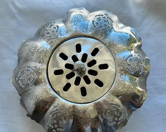 Vintage Silver Plated Flower Frog Bowl: Ruffled Edge Floral Centerpiece