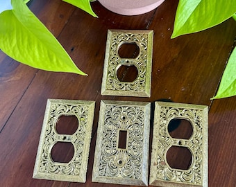 Vintage Ornate Gold Switch Plate Covers, Set of 4 Outlet Covers