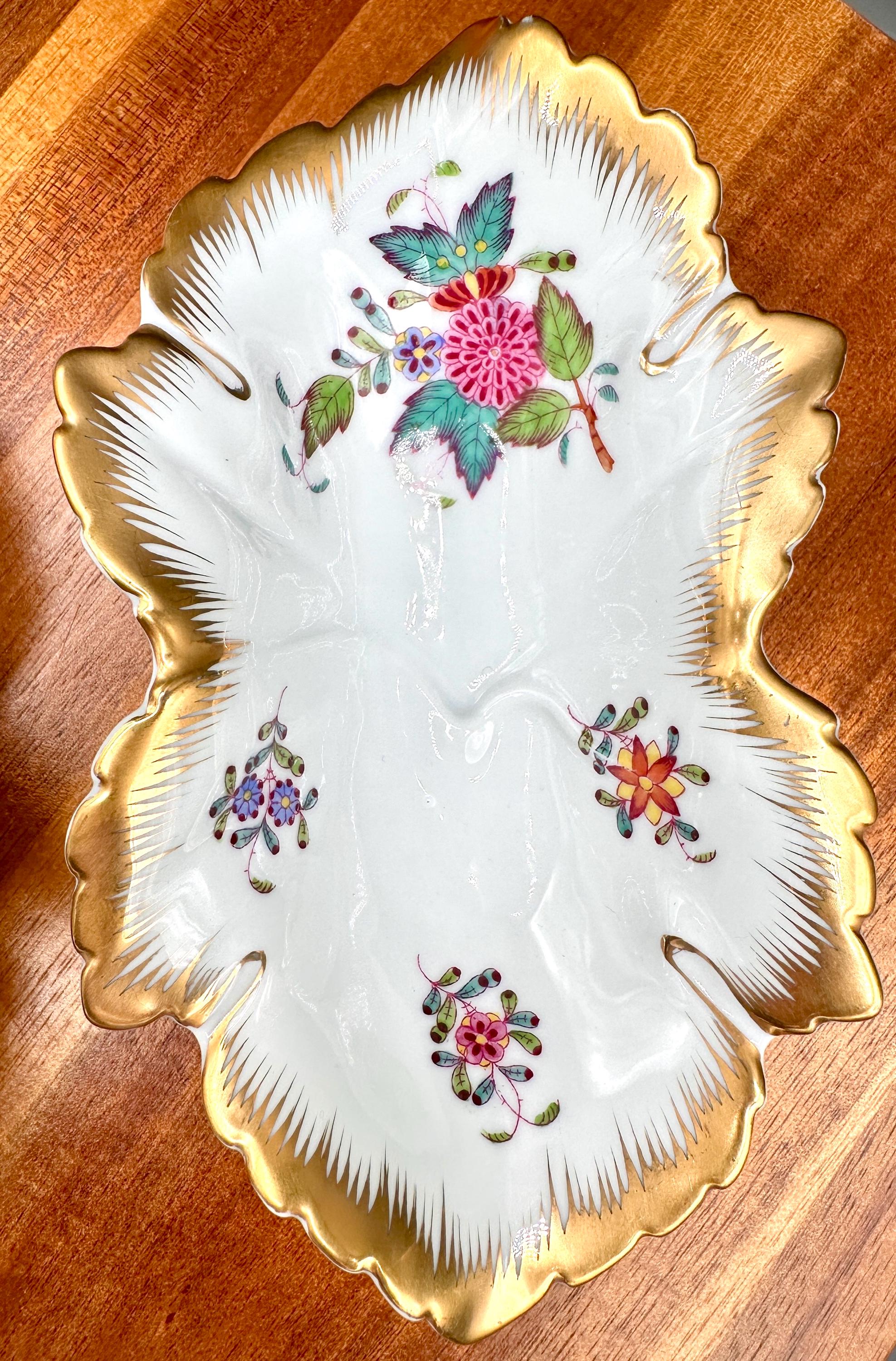 Vintage Herend Hand-painted Leaf Dish With 24k Gold, Hungary - Etsy