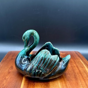 Vintage Blue Mountain Keramik Schwan Blumentopf | Kanadische MCM Tropfglasur Figur