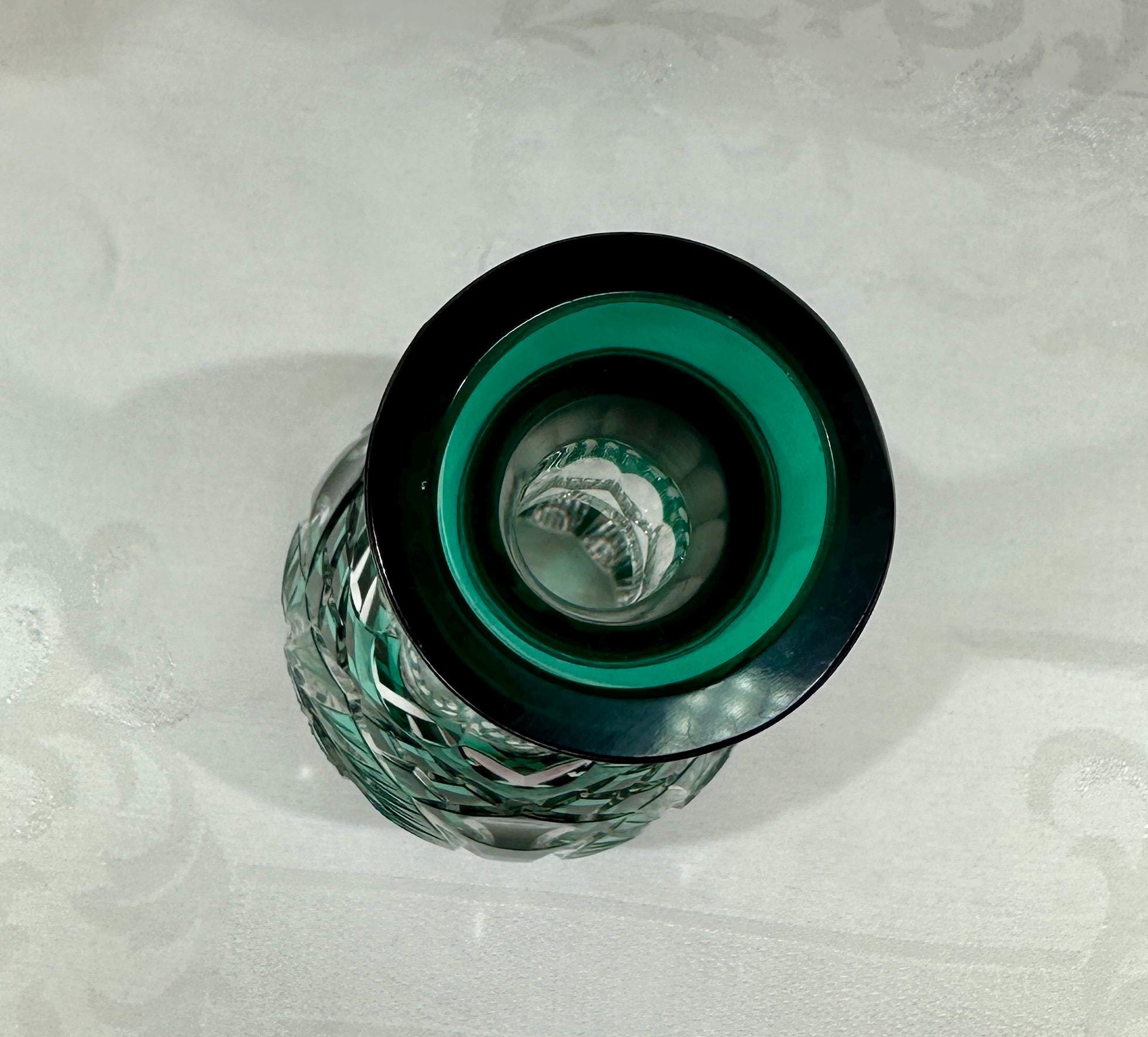 Emerald Green Bohemian Cut-to-clear Crystal Vase | 29 Cm Hand-cut