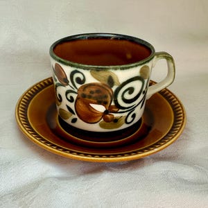 Boch La Louvière Belgium Teacup & Saucer | Argenteuil Handpainted Mid-Century Modern Ceramic | Vintage 1960s Tableware