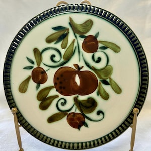 Vintage Boch Argenteuil Salad Plates: Hand-Painted Fruit & Floral, 1970s Belgium Pottery