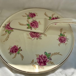 Vintage Royal Tudor Ware Cake Plate Set: 1950s English Rose China