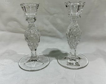 Vintageslipade kristallljusstakar | 15,5 cm par glittrande koniska ljusstakar