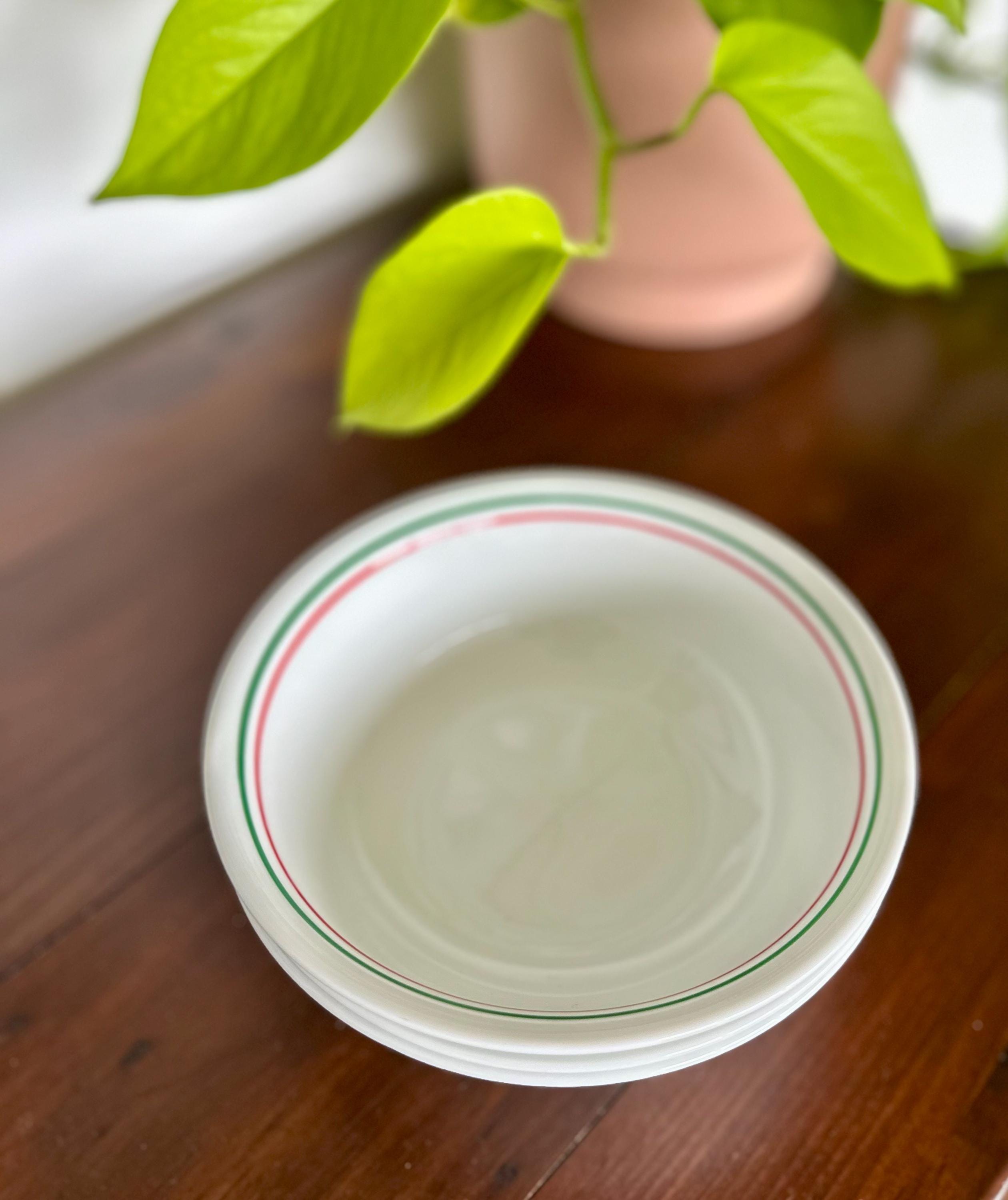 Corelle Winter Holly Coupe Cereal Bowls Red Green Stripe Set of 3