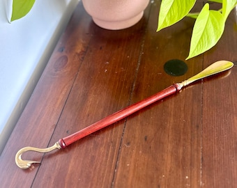 Vintage Brass Bird Handle Shoe Horn Wooden Dressing Aid
