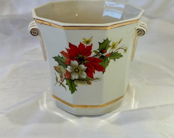 Vintage Sadler England Christmas Cachepot with Poinsettia & Holly