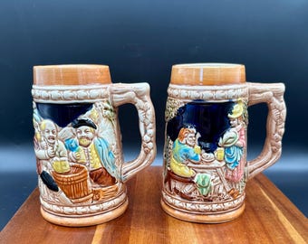 “Mahon Made Stoneware” Beerマグ （ジョッキ）ペア ヴィンテージ ビアジョッキ ペア 日本製 陶器 酒場風景 マグカップ