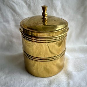 Vintage Solid Brass Lidded Container | 14 cm Tall Trinket, Incense, or Kitchen Storage Jar | Collectible Brass Decor