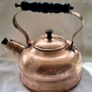 Vintage Copper Tea Kettle with Whistle Spout Taiwan Stamped | Antique Stovetop Kitchen Décor | Collectible Copper Kitchenware