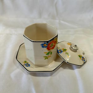 Azucarero vintage H&K Tunstall con tarro de miel – Art Déco Floral England