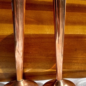 Vintage Solid Copper Candle Holders: Mid Century Modern Bud Vases