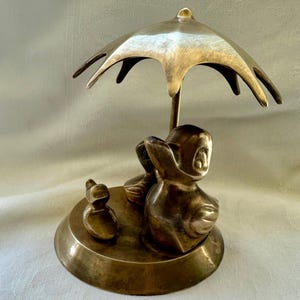 Vintage Brass Duck Family Figurine: Mid-Century India Decor