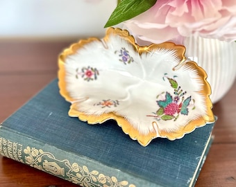 食器 HERENDHVNGARY HANDPAINTED Vintage HEREND Hungary Hand Painted Porcelain Leaf Birds Butterfly
