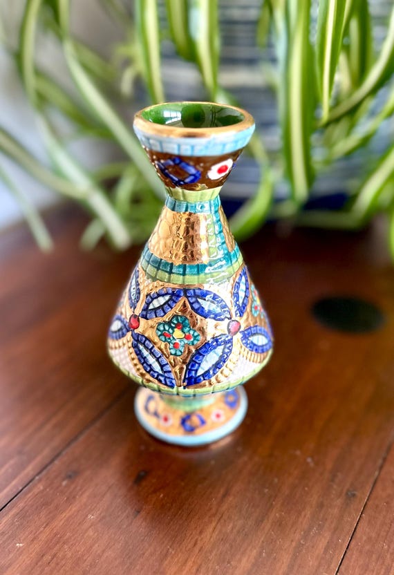 Vintage Belfor Italian Pottery Vase Hand Painted Floral 14 Cm