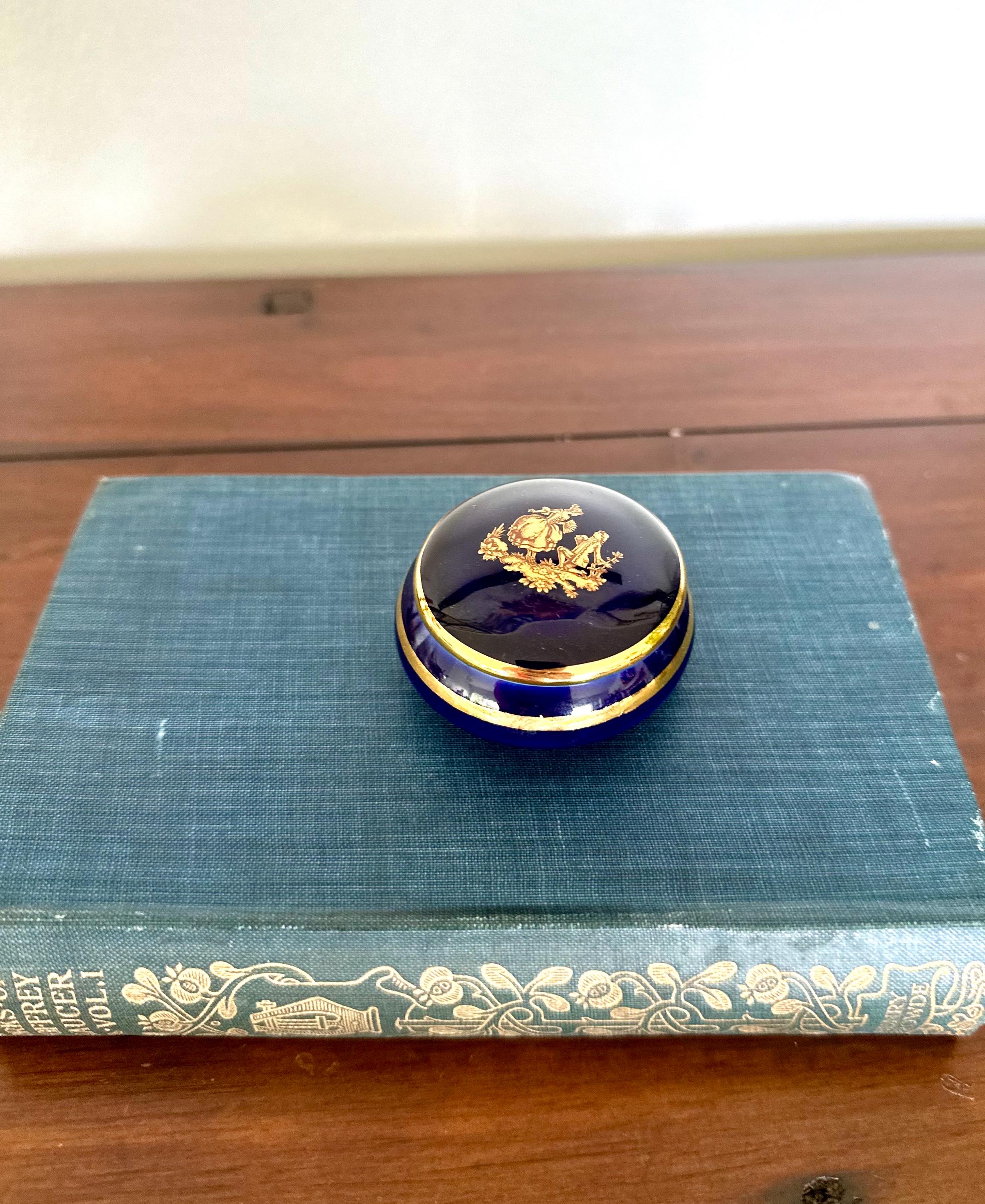 リモージュ　カステル　陶磁器　馬の置物　コバルトブルー　22K金塗装 ビンテージ 美品 未使用 ヴィンテージ】22K GOLD LIMOGES CASTEL リモージュ