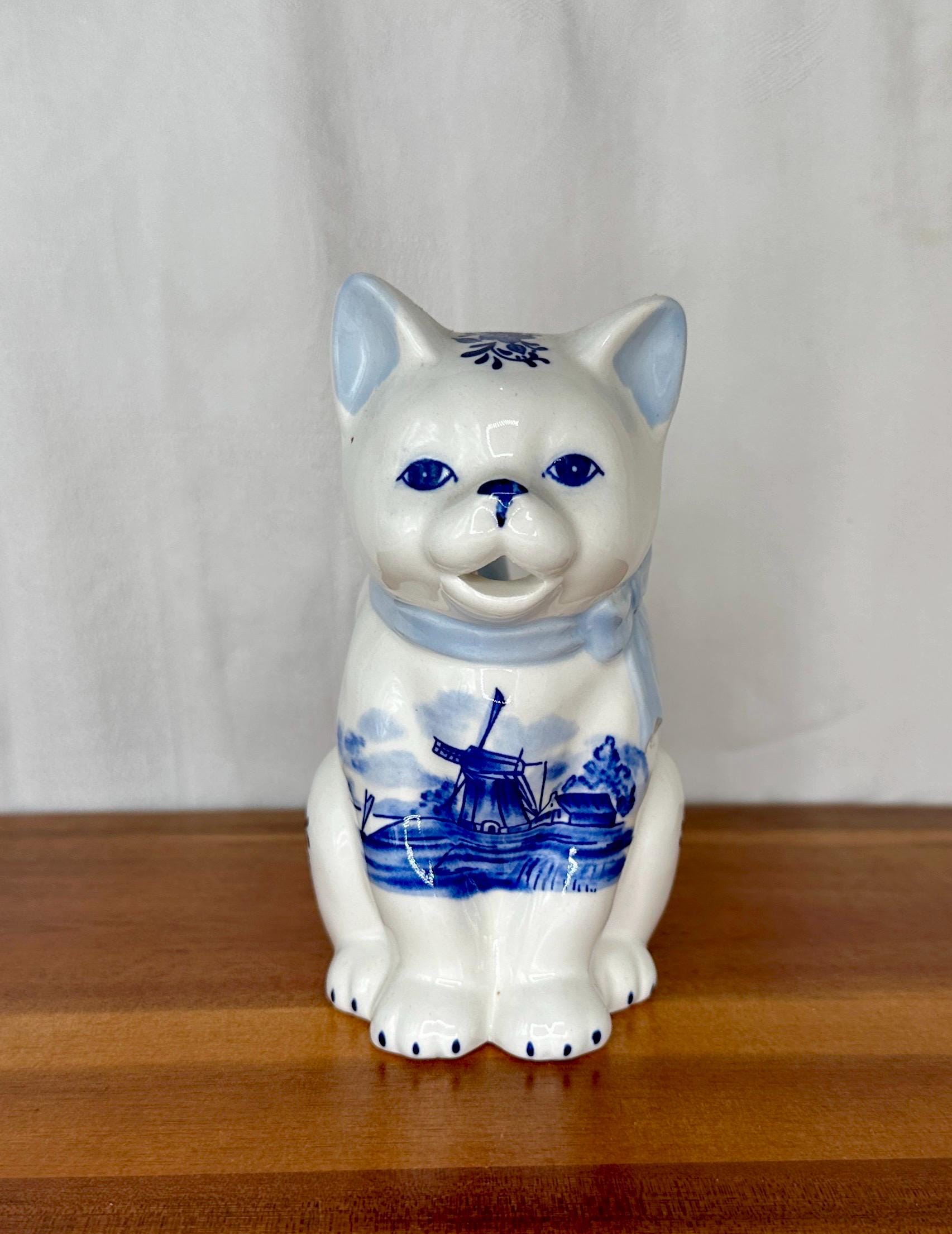 Vintage Hand-painted Delft Blue Holland Ceramic Cat Creamer