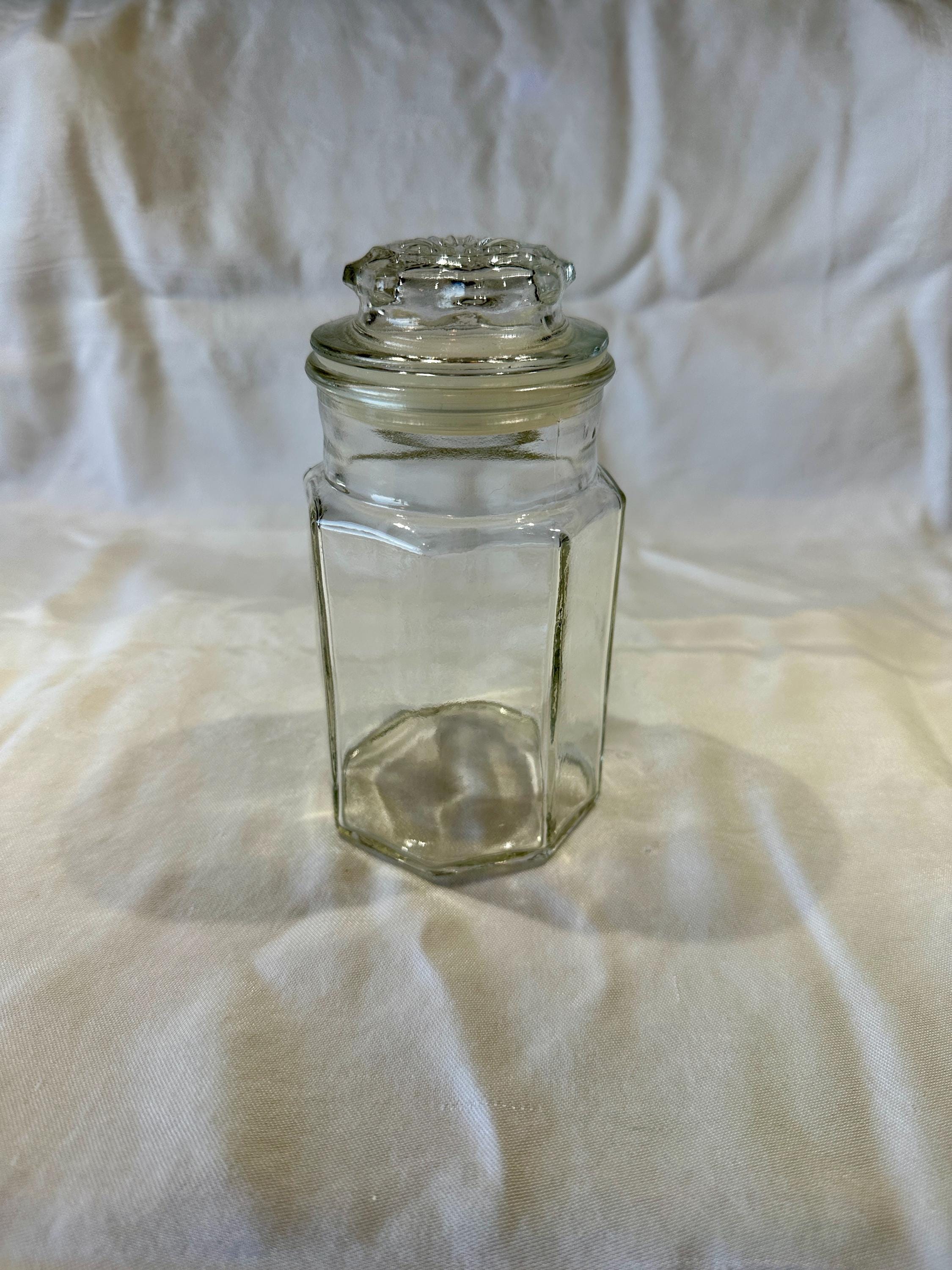 Vintage Hexagon Glass Jar With Lid – Embossed USA, 16 Cm - Etsy
