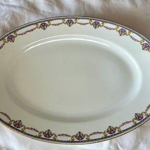 Vintage Limoges Oval Platter: French Porcelain, Pink Floral Garland, Gold Trim