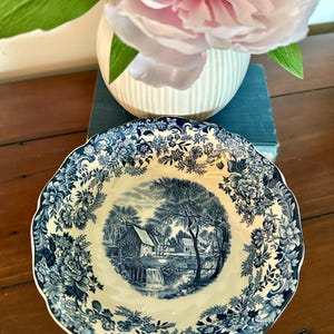 Johnson Bros Mill Stream Cereal Bowls Set 4 Blue Transferware UK