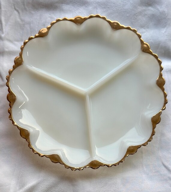 ヴィンテージ ファイヤーキング ミルクガラス レリッシュトレイ