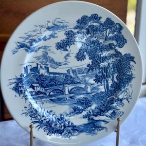 Set of 3, Vintage Woods & Sons Countryside Blue Transferware Plates –  25cm