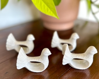 Vintage White Dove Napkin Rings Set 4 Ceramic Table Decor