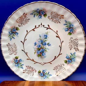 Wood & Sons Alpine White Plate – Vintage Ironstone 10” Floral Avon Collection, Burslem England, Mid-Century Gold Trim Plate