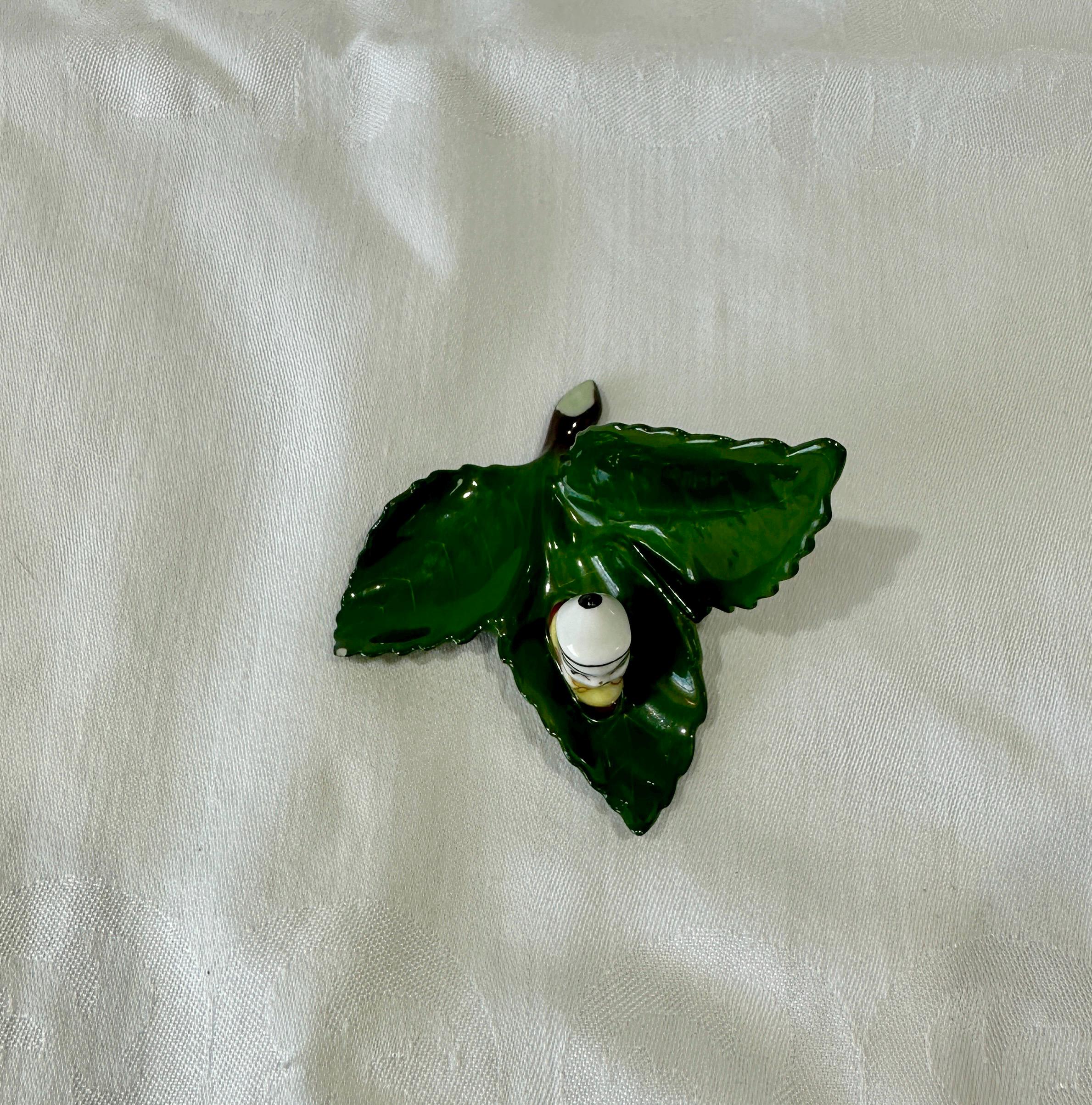 Herend Hungary Figural Leaf Dish With Scholar, Hand Painted