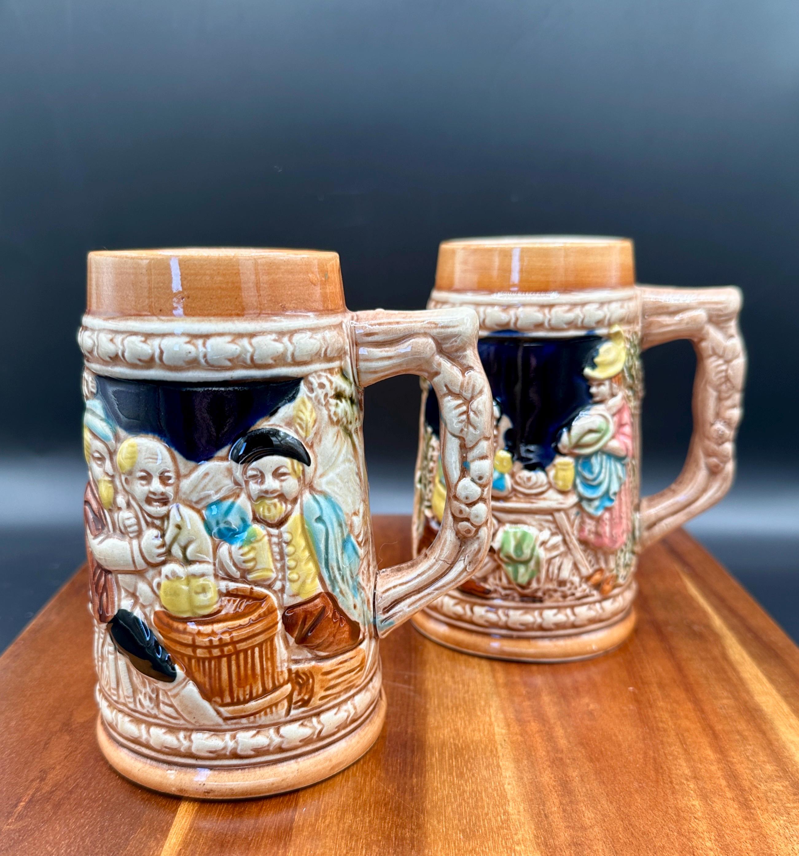 ヴィンテージ ビアジョッキ ペア 日本製 陶器 酒場風景 マグカップ