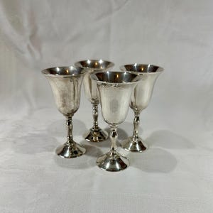 Copas de cordial vintage de latón plateado HBC (juego de 4), India